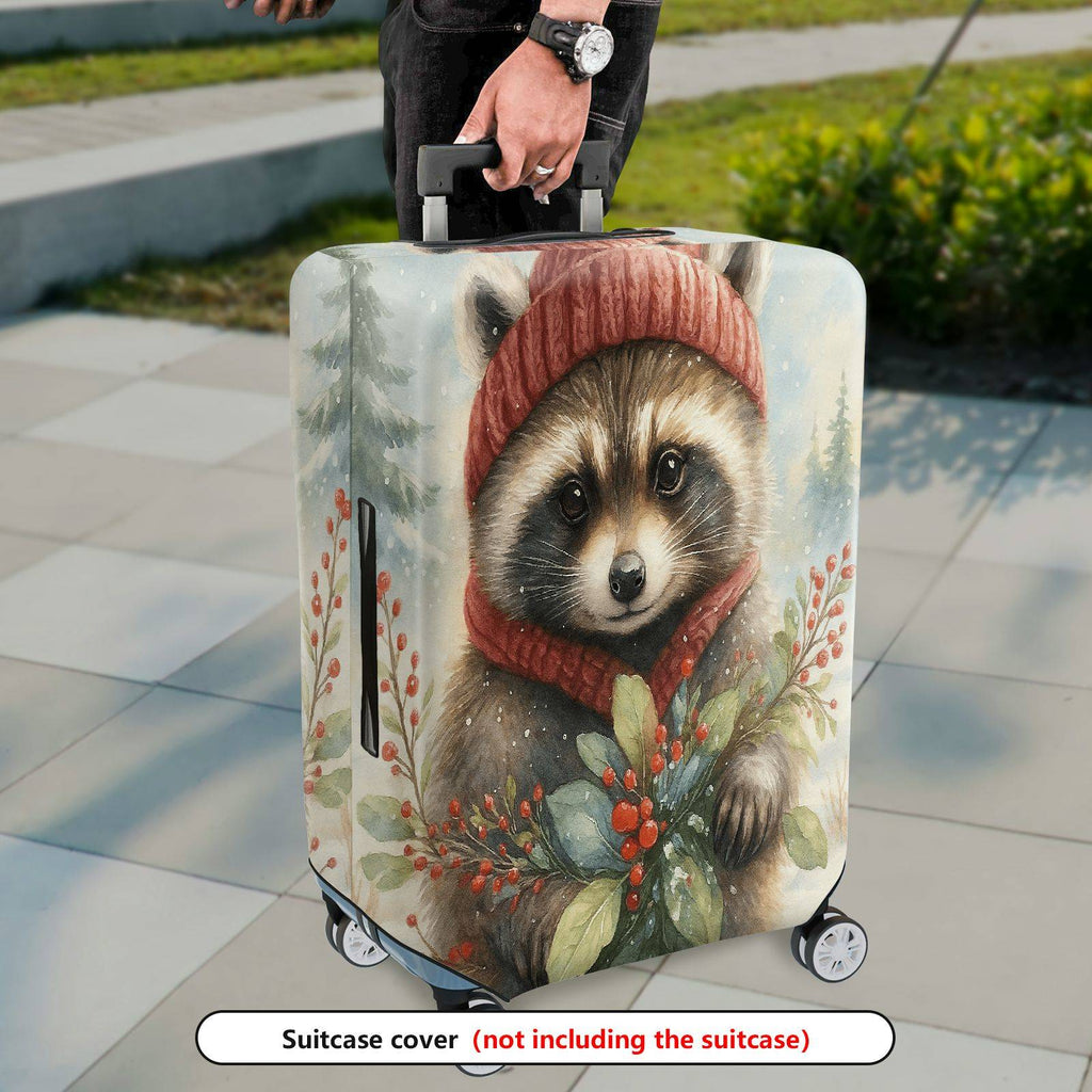 1-Piece Raccoon Winter Holiday Nature Pattern  Suitcase Luggage Cover, Stretch Protective Sleeve