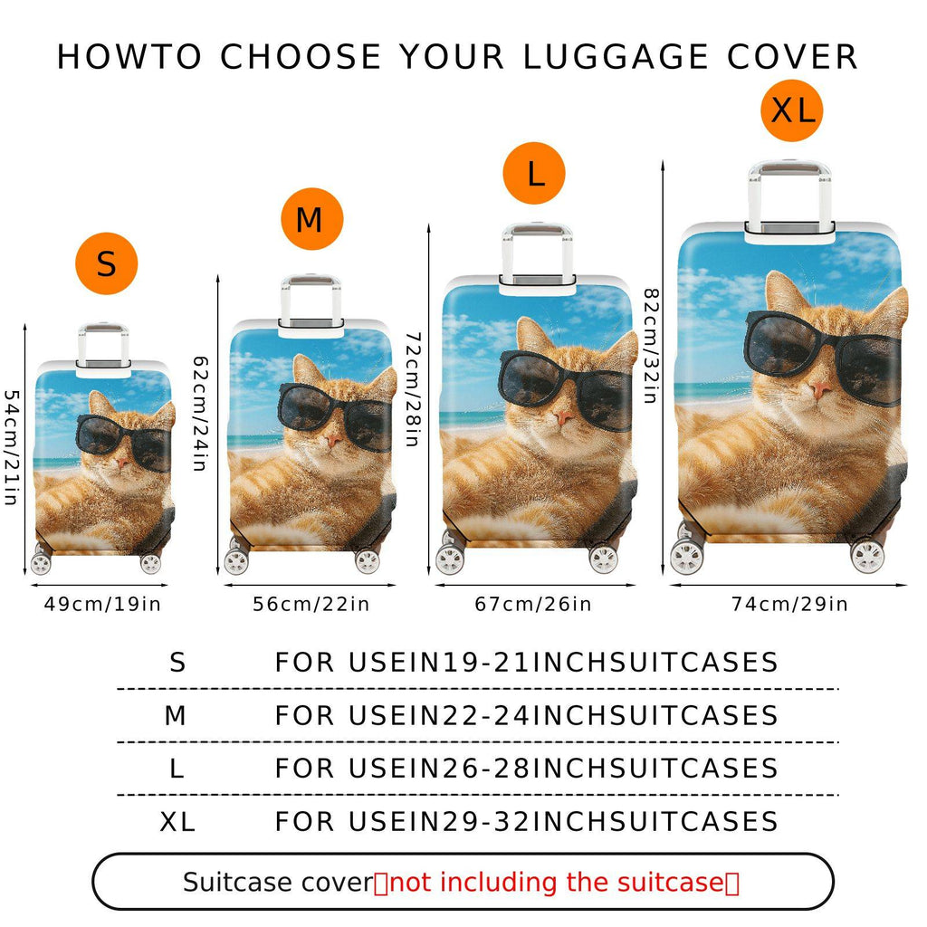 1-Piece Beach Cat Summer Ocean Relaxation Cute  Suitcase Luggage Cover, Stretch Protective Sleeve