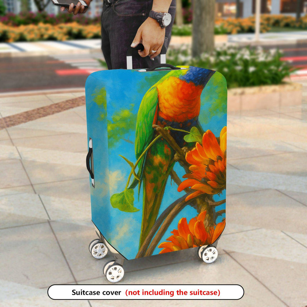 1-Piece Parrot Floral Nature Art Colorful Bird  Suitcase Luggage Cover, Stretch Protective Sleeve