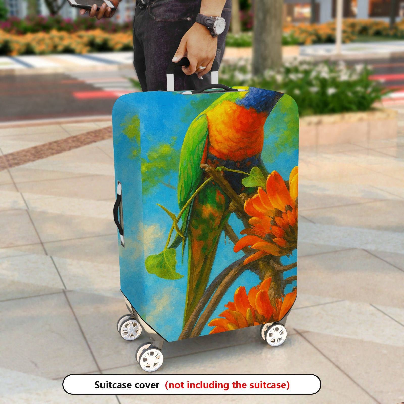 1-Piece Parrot Floral Nature Art Colorful Bird  Suitcase Luggage Cover, Stretch Protective Sleeve
