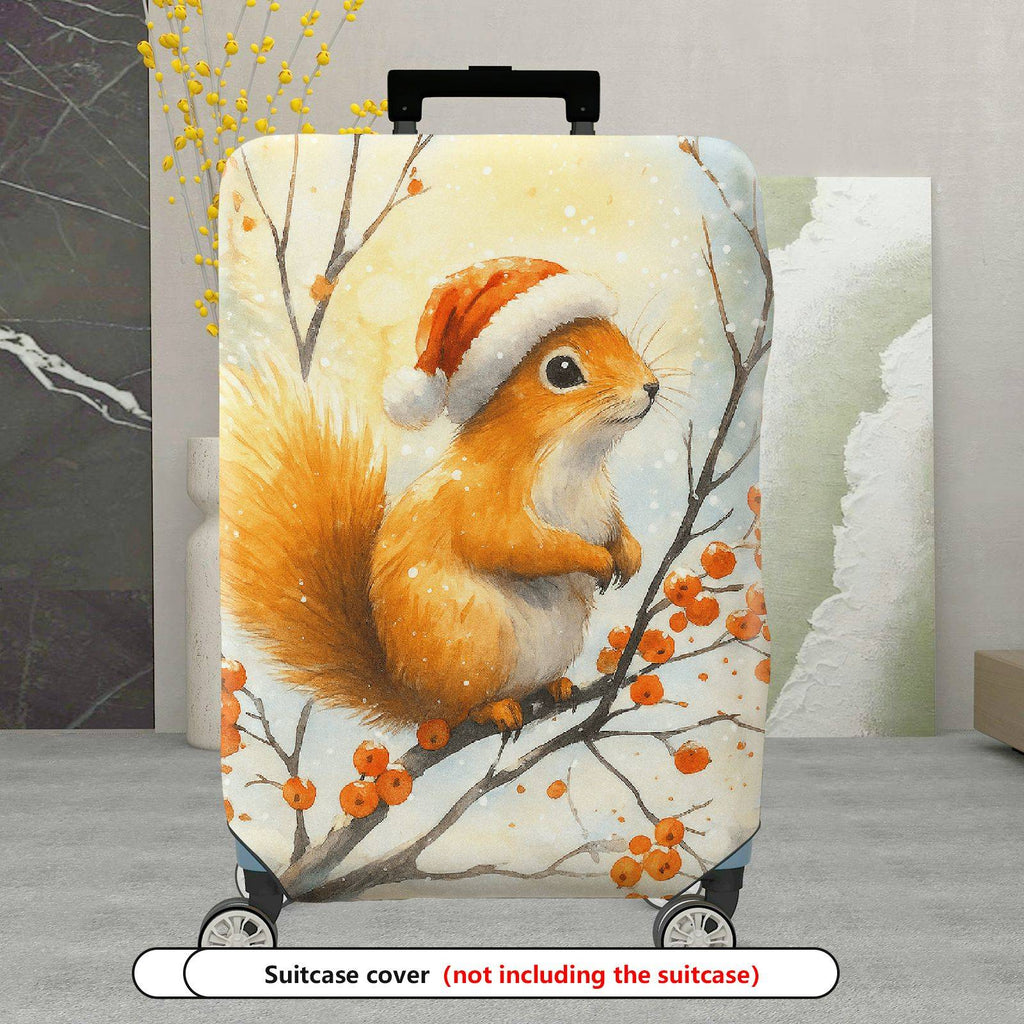 1-Piece Christmas Holiday Snow Squirrel Orange Berry  Suitcase Luggage Cover, Stretch Protective Sleeve