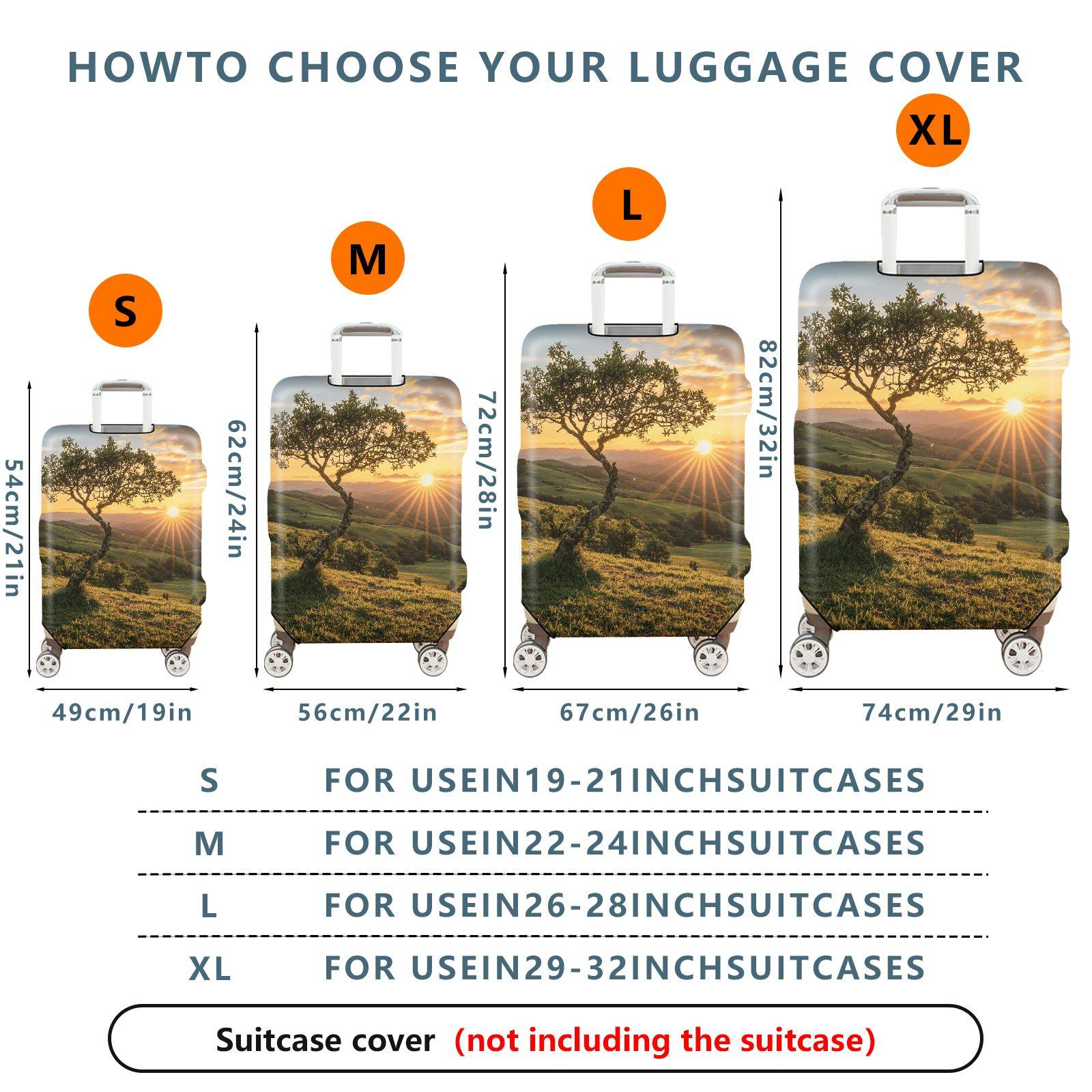 1-Piece Nature Sunset Tree Landscape Scenic Outdoor Travel  Suitcase Luggage Cover, Stretch Protective Sleeve