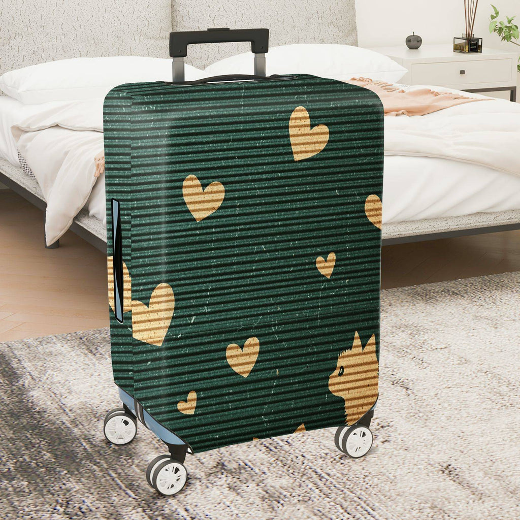 1-Piece Green Striped Heart Cat Fun Cute  Suitcase Luggage Cover, Stretch Protective Sleeve