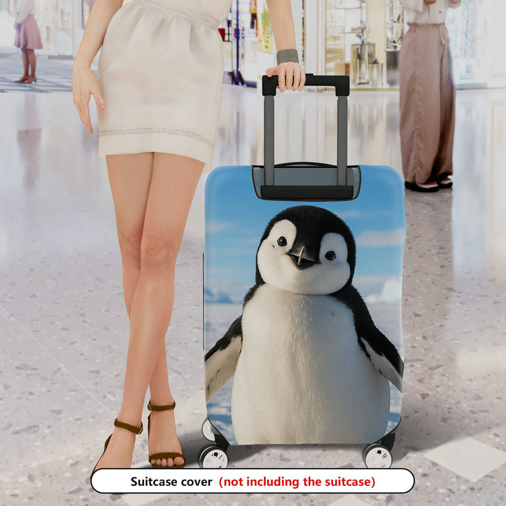 1-Piece Cute Penguin Arctic Winter Blue Sky Snow  Suitcase Luggage Cover, Stretch Protective Sleeve