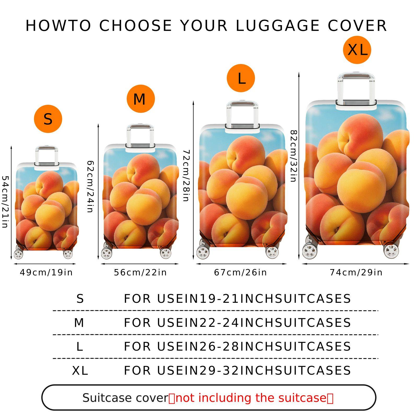 1-Piece Peach Fruit Cute Journey Fashion Travel  Suitcase Luggage Cover, Stretch Protective Sleeve