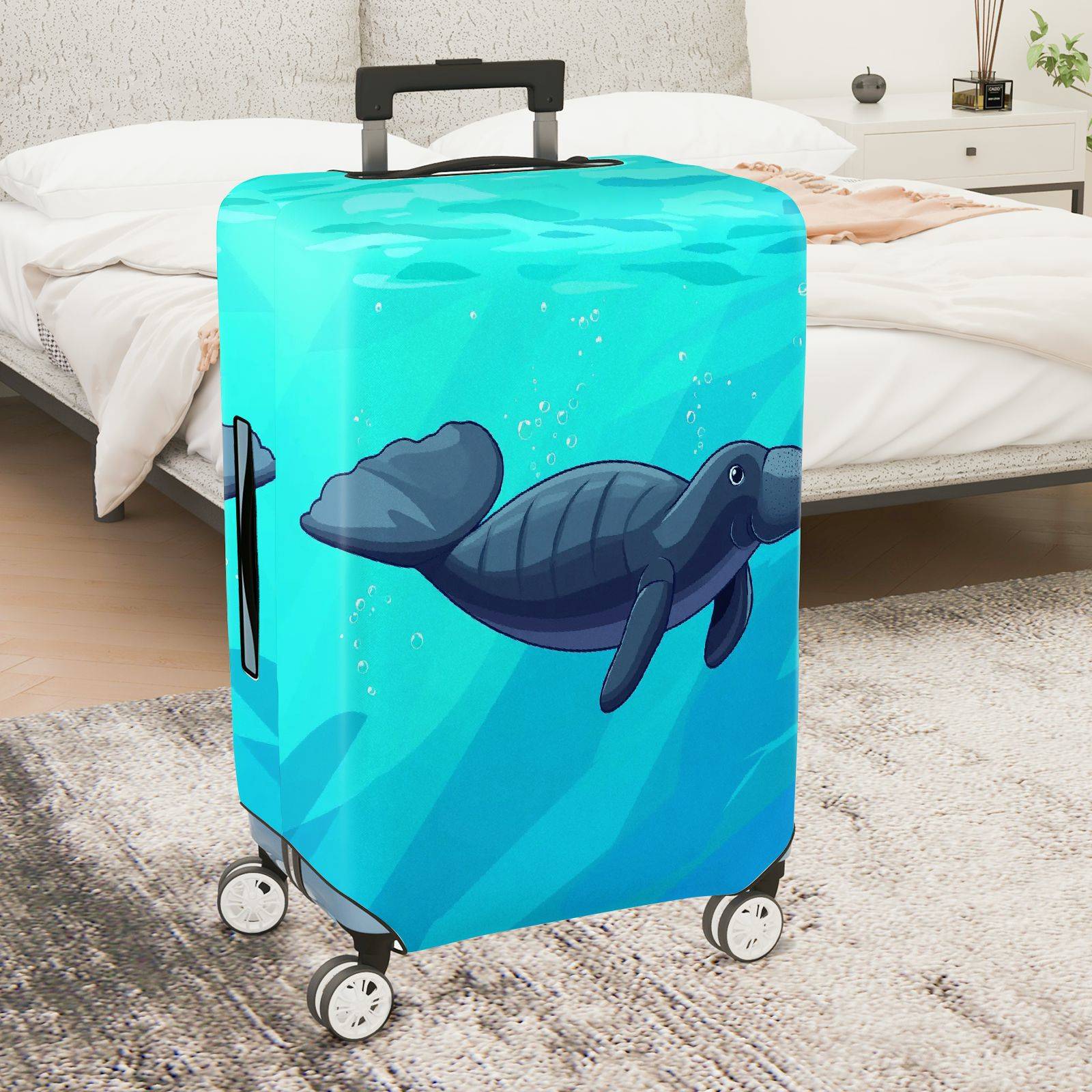 1-Piece Aqua Manatee Underwater Ocean Blue Sea  Suitcase Luggage Cover, Stretch Protective Sleeve
