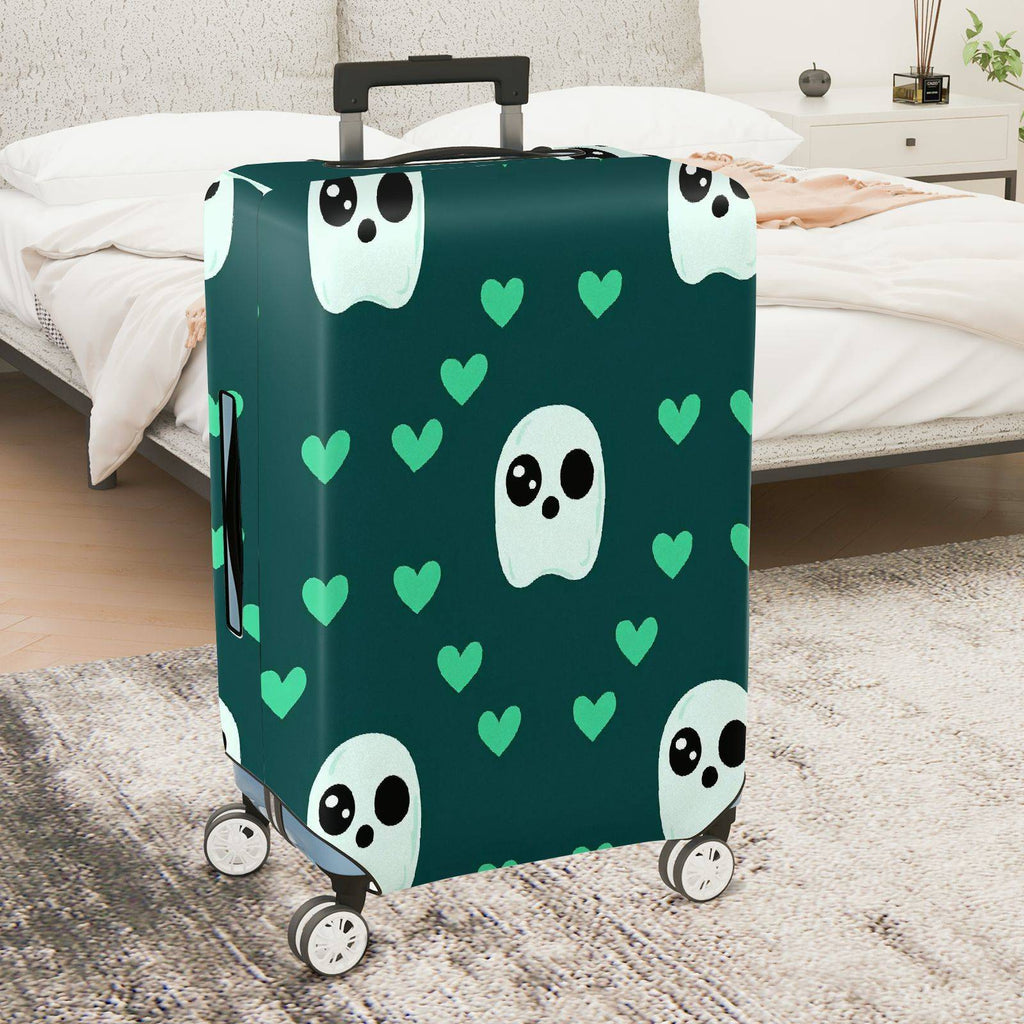 1-Piece Ghost Heart Love Cute Fun Green  Suitcase Luggage Cover, Stretch Protective Sleeve