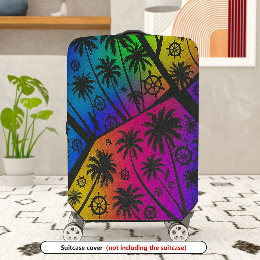 1-Piece Rainbow Palm Tree Nautical Vivid Beach Holiday  Suitcase Luggage Cover, Stretch Protective Sleeve