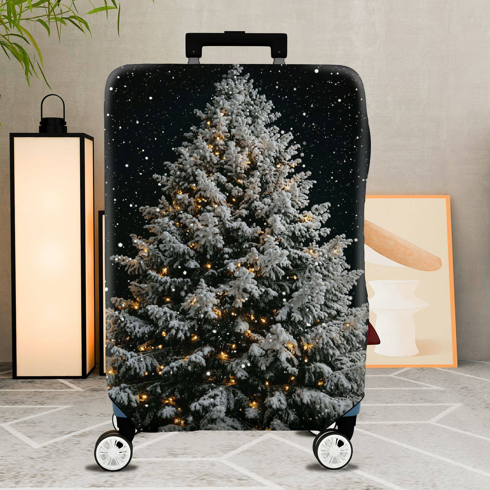 1-Piece Christmas Snow Tree Festive Winter Holiday  Suitcase Luggage Cover, Stretch Protective Sleeve