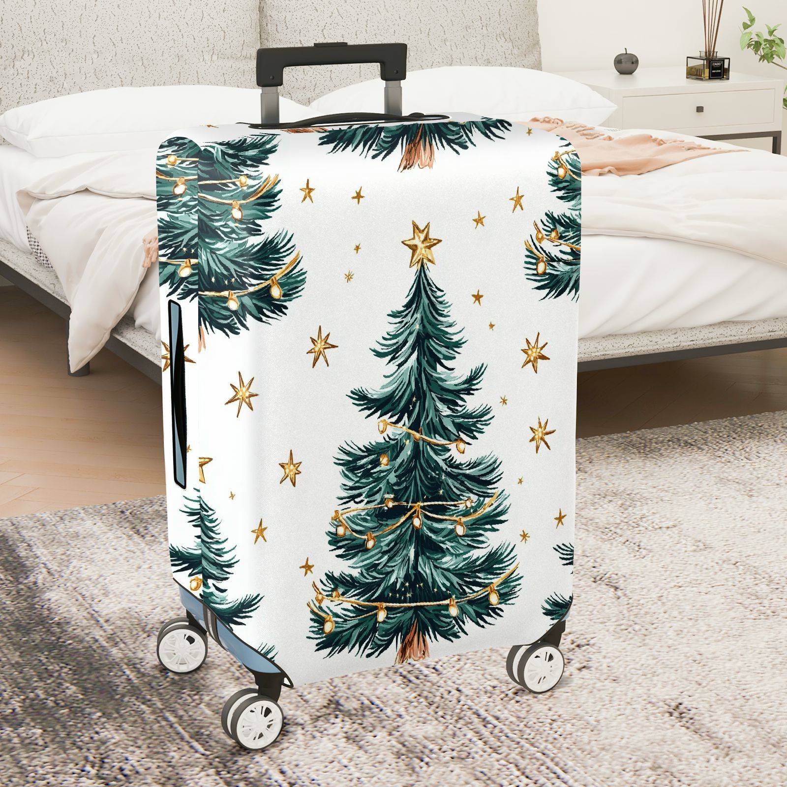 1-Piece Christmas Tree Star Decoration Holiday Lights Snowy  Suitcase Luggage Cover, Stretch Protective Sleeve