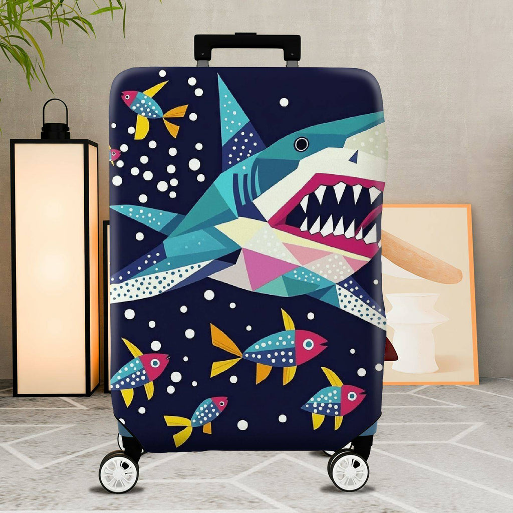 1-Piece Geometric Colorful Shark Ocean Fish Underwater  Suitcase Luggage Cover, Stretch Protective Sleeve