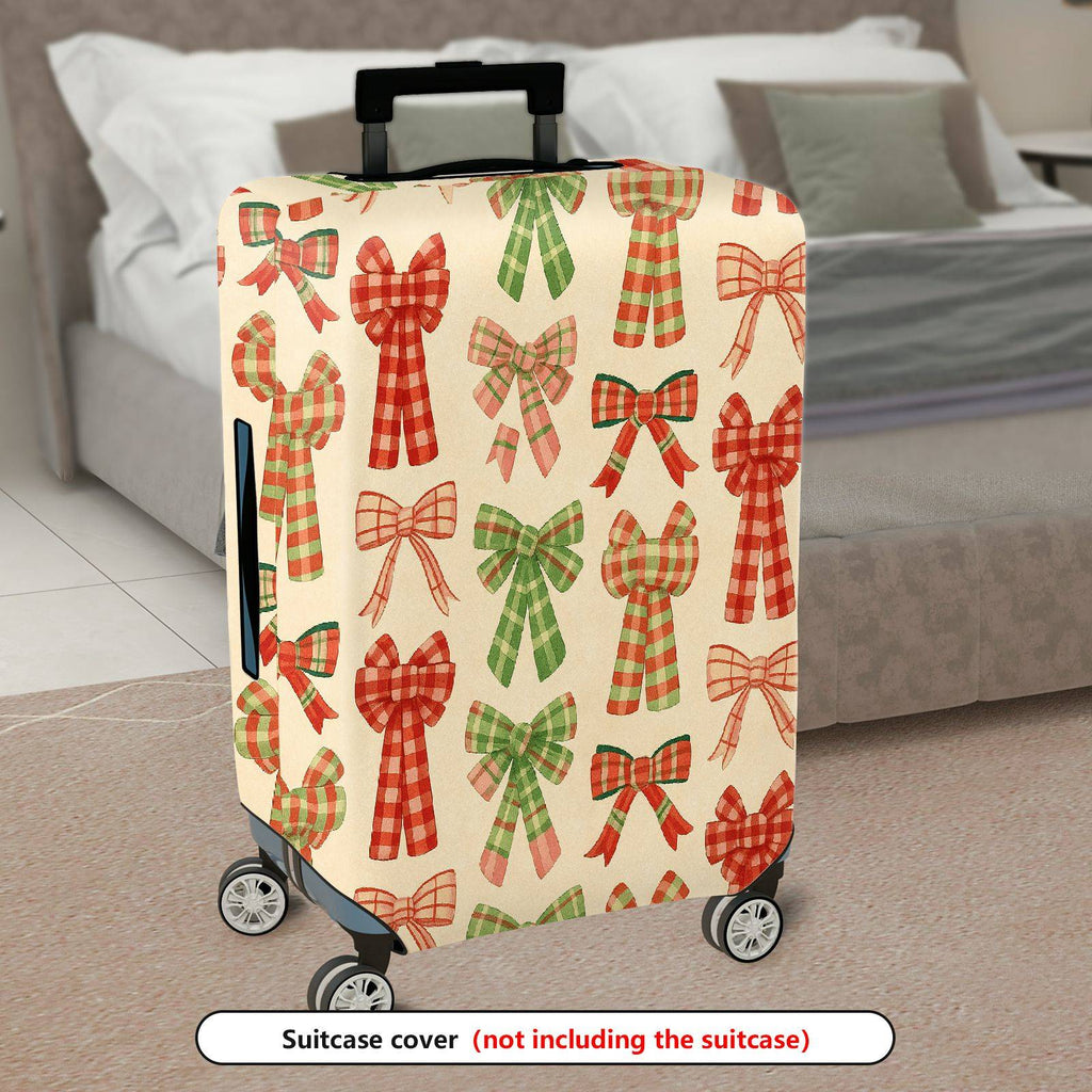 1-Piece Plaid Bow Knot Pattern Ribbon Checkered Holiday Chic  Suitcase Luggage Cover, Stretch Protective Sleeve