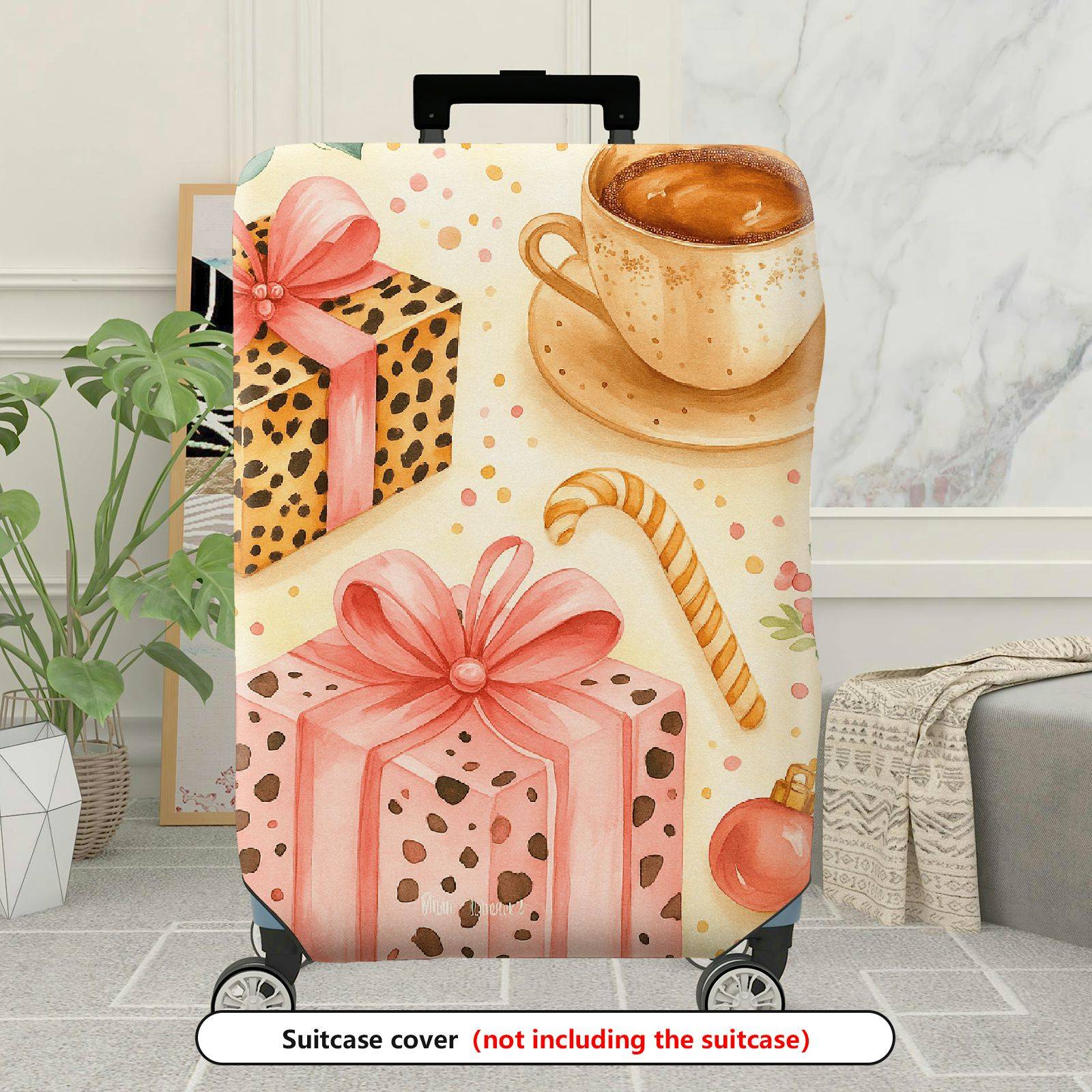 1-Piece Gift Coffee Leopard Candy Ornament Holiday  Suitcase Luggage Cover, Stretch Protective Sleeve