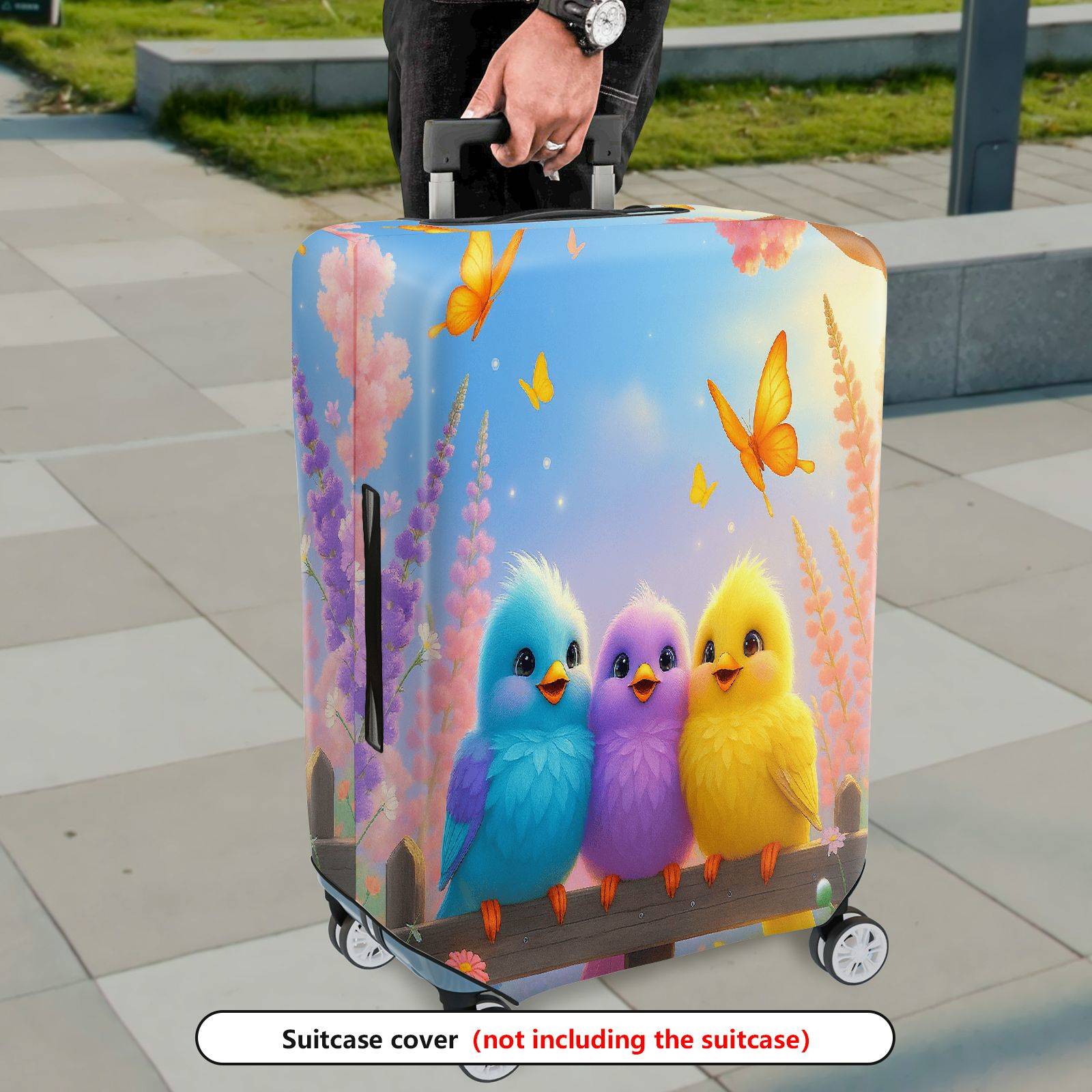 1-Piece Cute Birds Floral Sky Butterfly Colorful  Suitcase Luggage Cover, Stretch Protective Sleeve