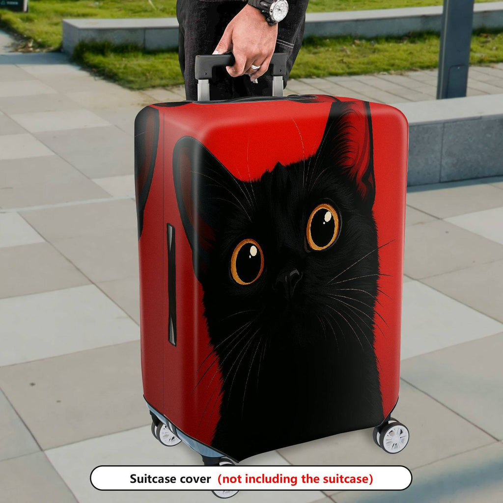 1-Piece Black Cat Red Colorful Artistic Unique Cute  Suitcase Luggage Cover, Stretch Protective Sleeve