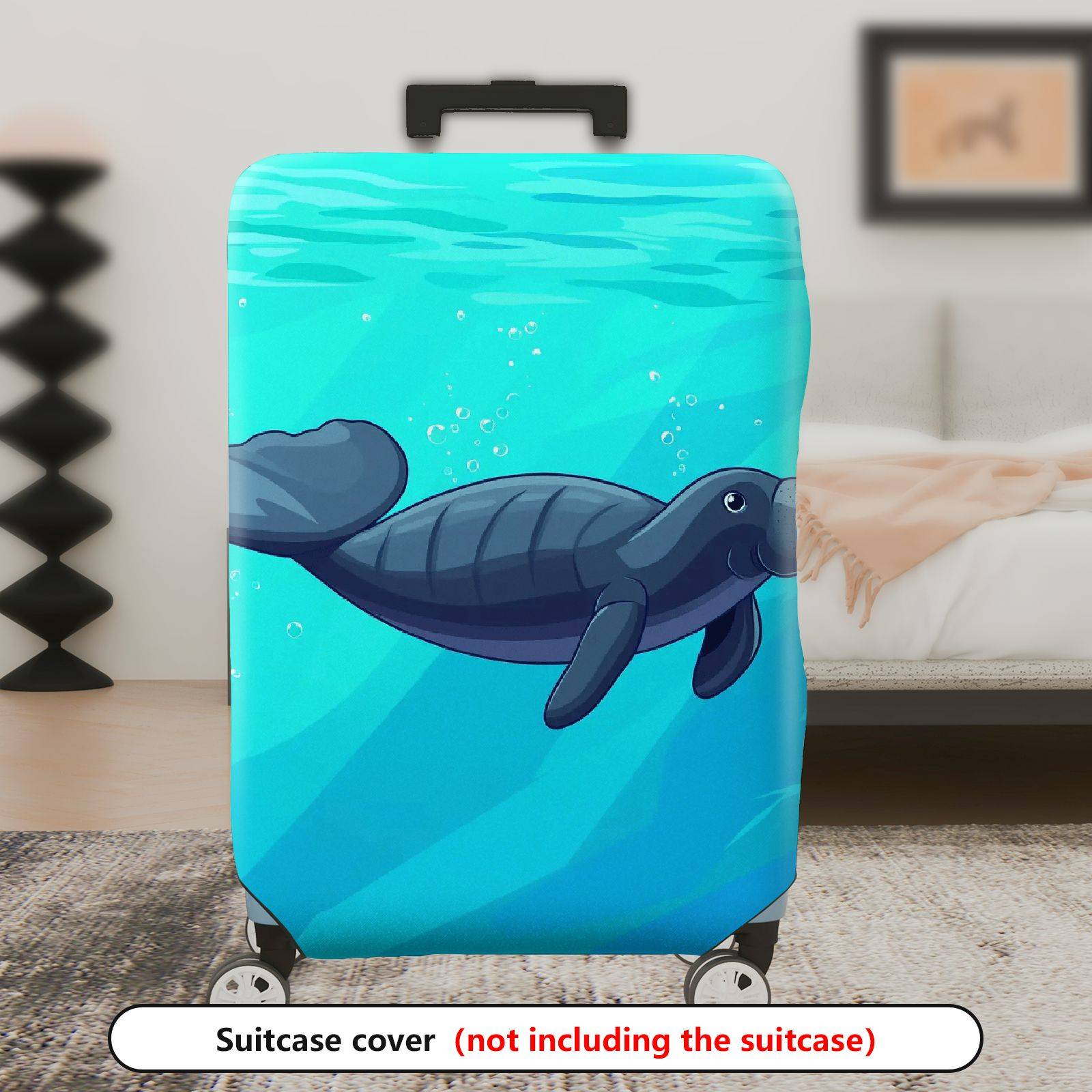 1-Piece Aqua Manatee Underwater Ocean Blue Sea  Suitcase Luggage Cover, Stretch Protective Sleeve