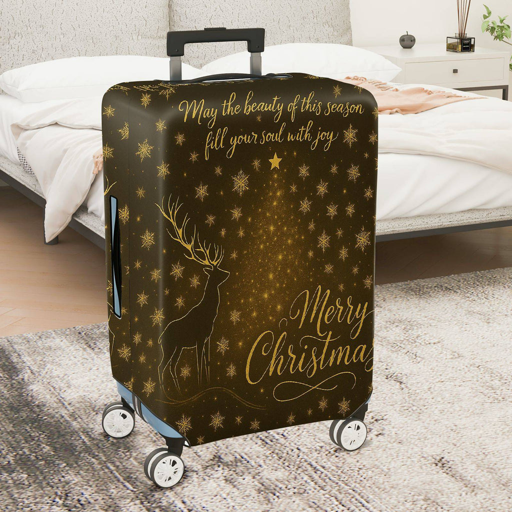 1-Piece Reindeer Snowflakes Gold Merry Christmas Holiday  Suitcase Luggage Cover, Stretch Protective Sleeve