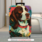 1-Piece Dog Floral Colorful Artistic Pet Travel Holiday  Suitcase Luggage Cover, Stretch Protective Sleeve