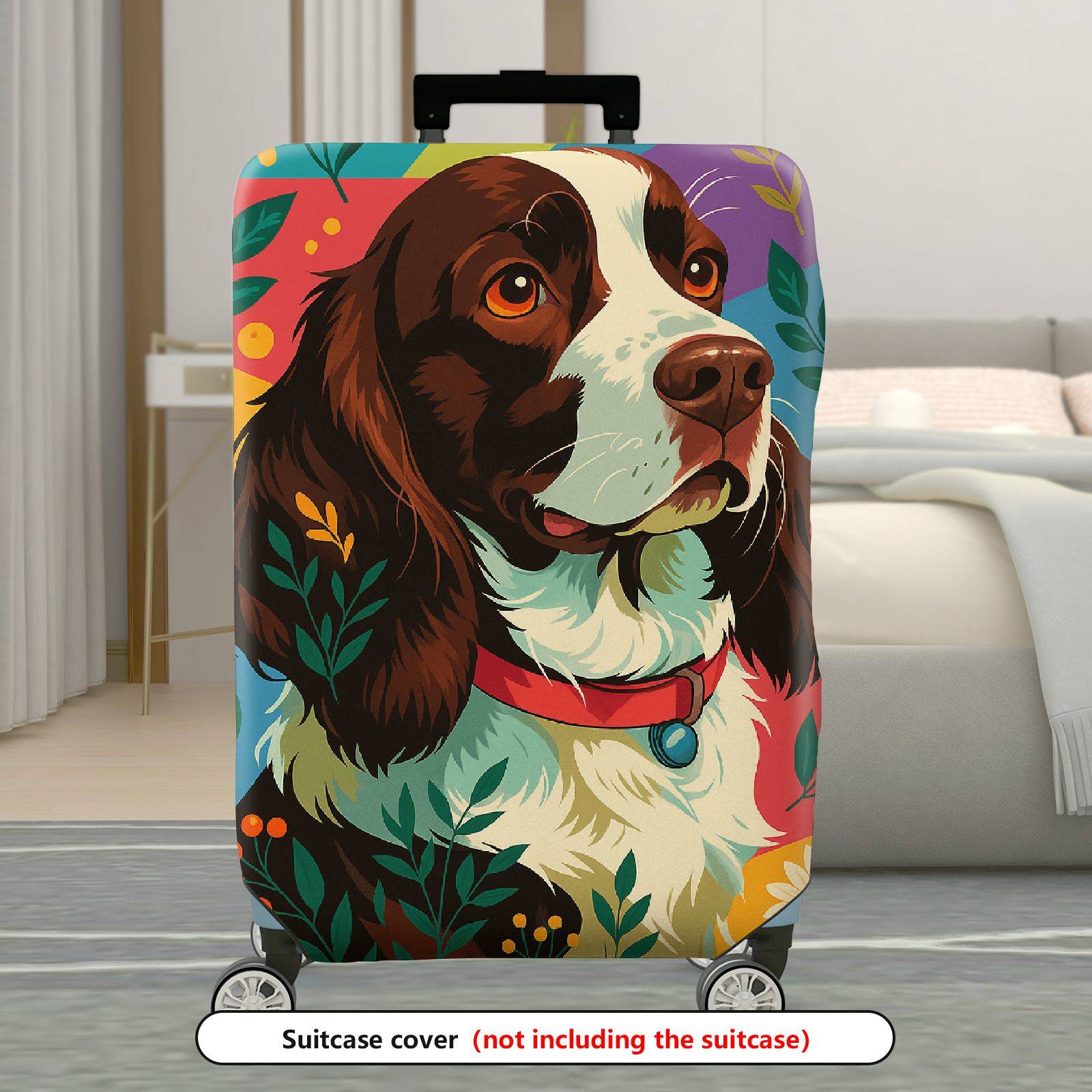 1-Piece Dog Floral Colorful Artistic Pet Travel Holiday  Suitcase Luggage Cover, Stretch Protective Sleeve