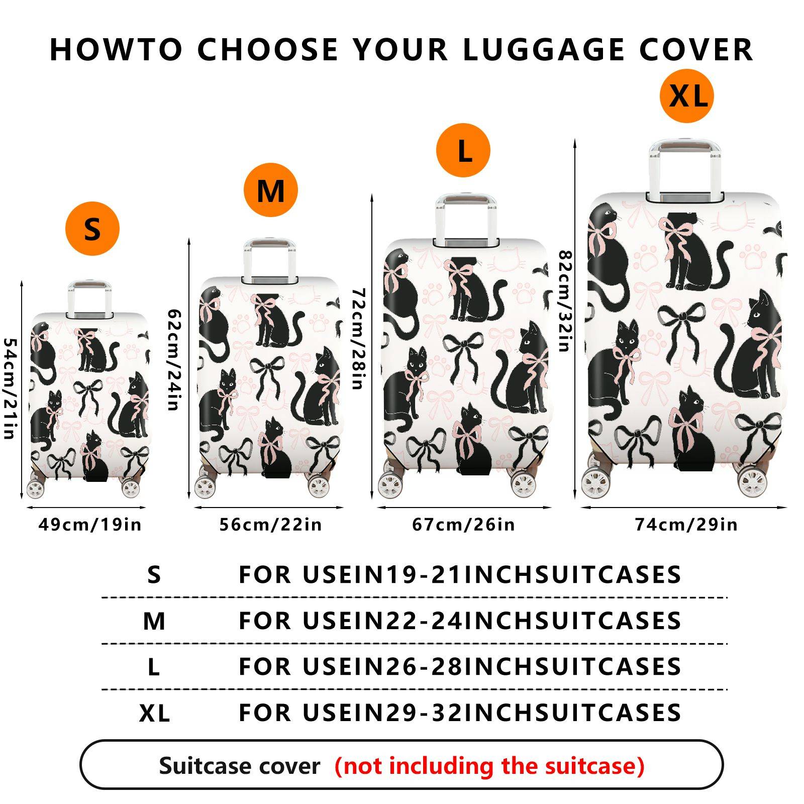 1-Piece Black Cat Bow Knot Paw Ribbon Cute  Suitcase Luggage Cover, Stretch Protective Sleeve