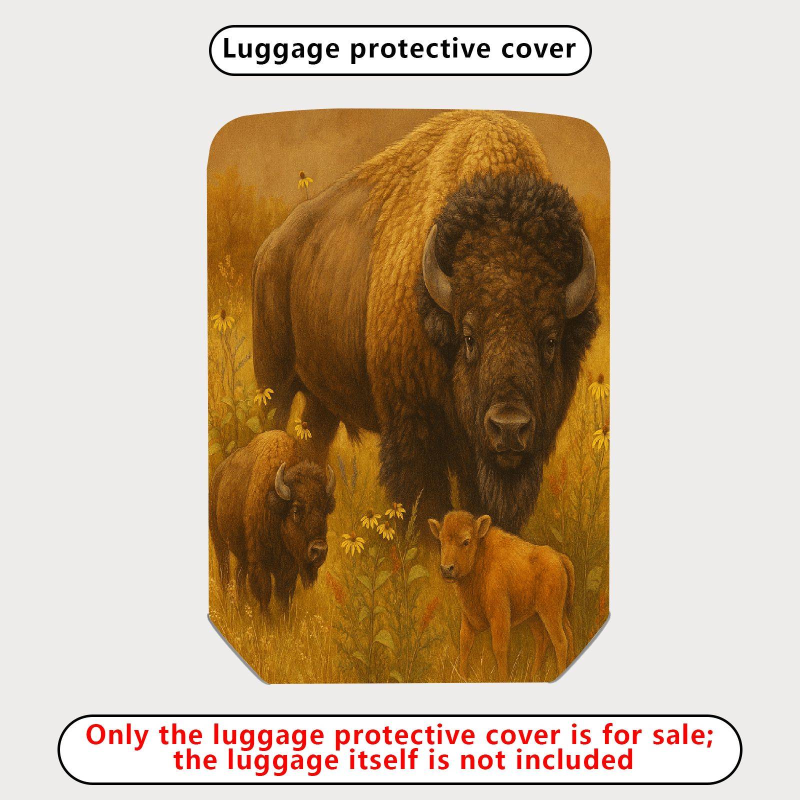 1-Piece Animal Nature Wildlife Buffalo Calf Prairie  Suitcase Luggage Cover, Stretch Protective Sleeve