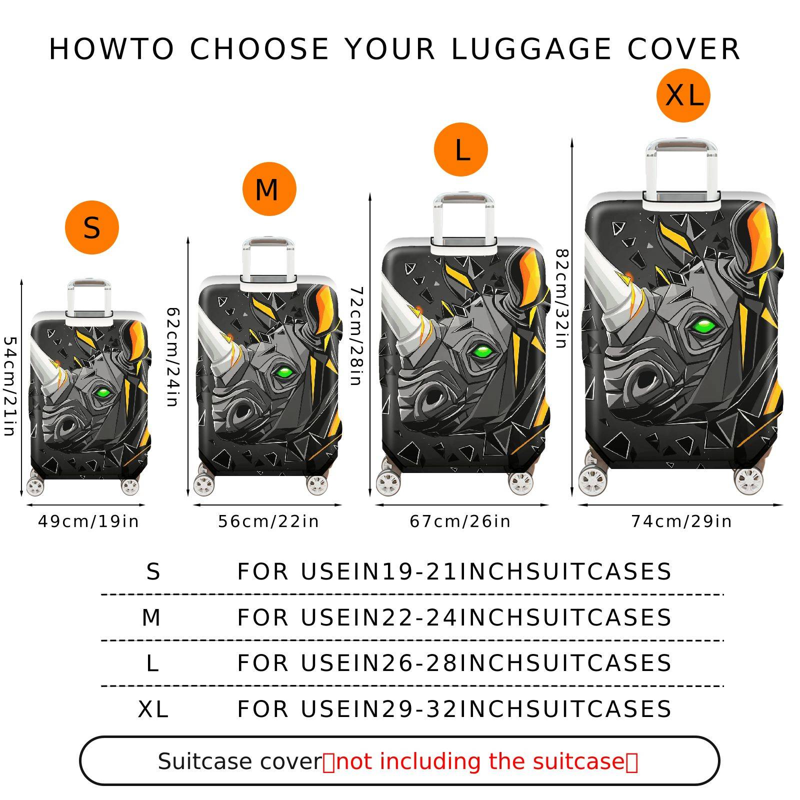 1-Piece Abstract Geometric Animal Horns Colorful Eye Rhino  Suitcase Luggage Cover, Stretch Protective Sleeve