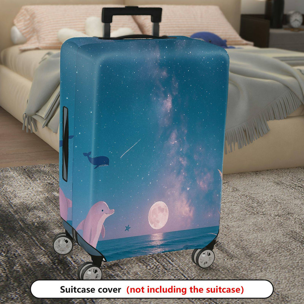1-Piece Ocean Galaxy Dolphin Moon Night Sky Protector, Nautical theme, Holiday Suitable for  Suitcase Luggage Cover, Stretch Protective Sleeve