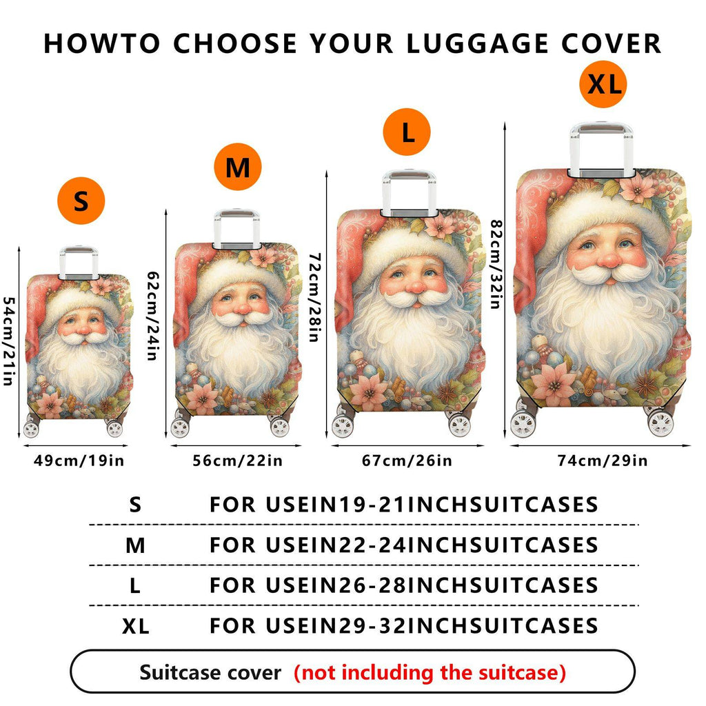 1-Piece Christmas Santa Claus Floral Holiday Winter  Suitcase Luggage Cover, Stretch Protective Sleeve