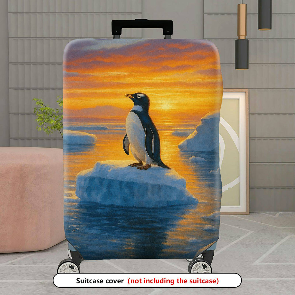 1-Piece Penguin Arctic Sunset Ice Ocean Landscape  Suitcase Luggage Cover, Stretch Protective Sleeve