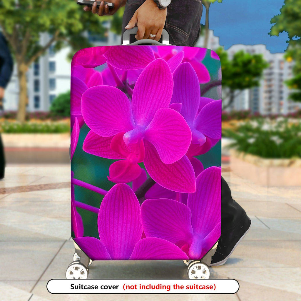 1-Piece Orchid Floral Pink Nature Vibrant Exotic  Suitcase Luggage Cover, Stretch Protective Sleeve