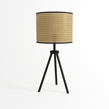 Lampe à poser en rotin et métal noir