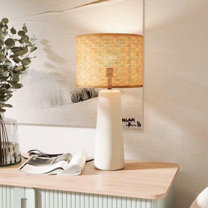 Lampe à poser en céramique blanche et rotin Van Gogh