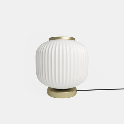 Lampe à poser en verre opaque blanc et métal doré