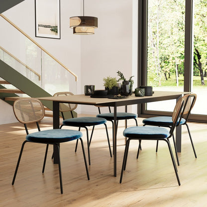 Lot de 2 chaises en rotin et velours bleu Gabrielle