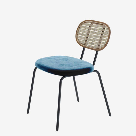 Lot de 2 chaises en rotin et velours bleu Gabrielle