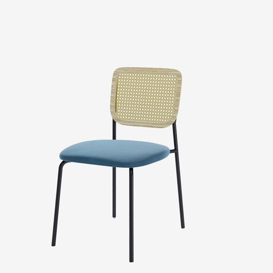 Lot de 2 chaises en rotin et velours bleu Juna