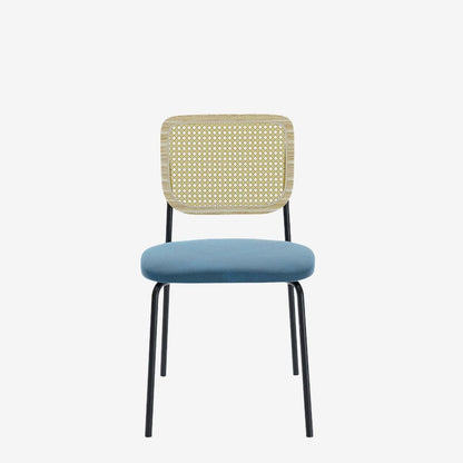 Lot de 2 chaises en rotin et velours bleu Juna