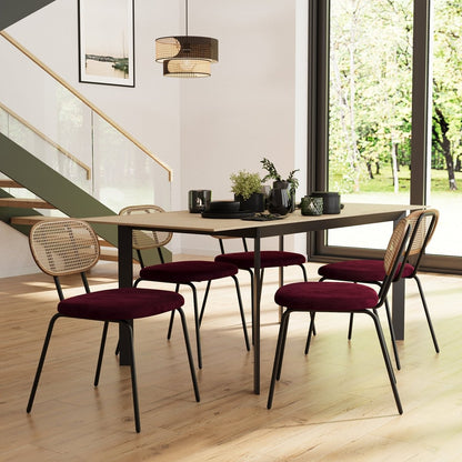 Lot de 2 chaises en rotin et velours bordeaux Gabrielle
