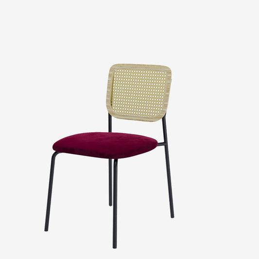Lot de 2 chaises en rotin et velours bordeaux Juna
