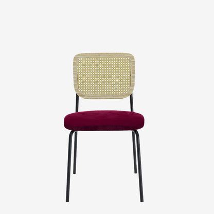 Lot de 2 chaises en rotin et velours bordeaux Juna