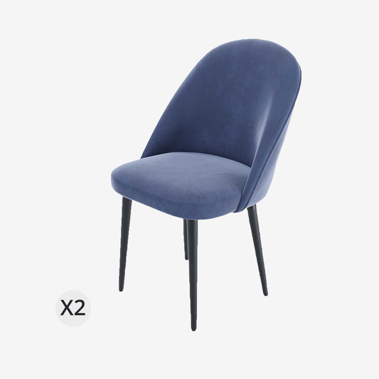 Lot de 2 chaises en velours bleu &amp; métal noir Nina