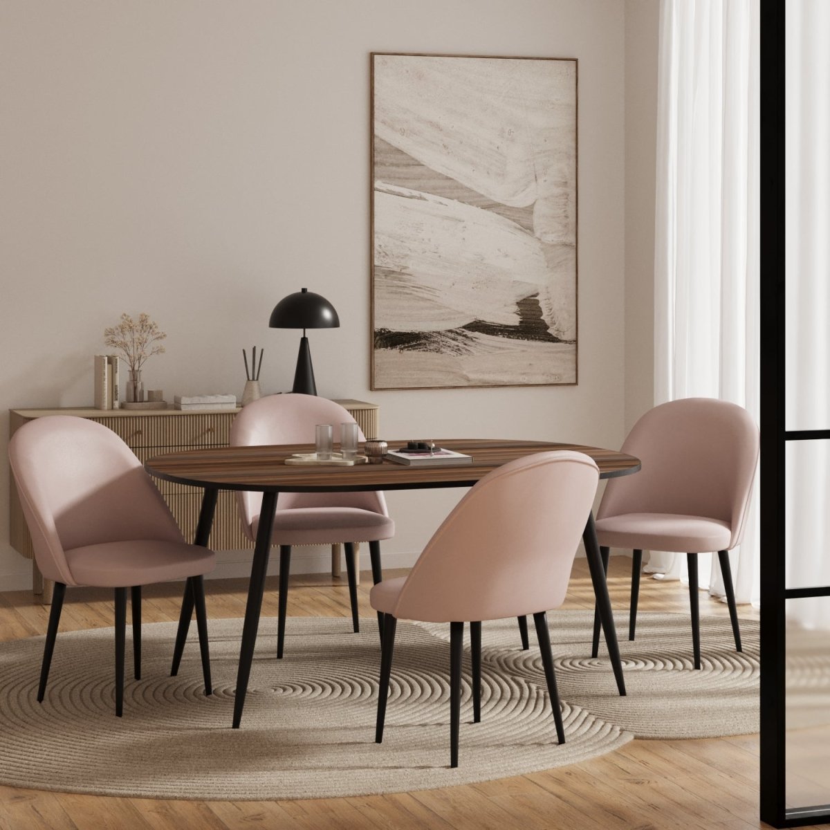 Lot de 2 chaises en velours rose &amp; métal noir Nina