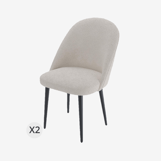 Lot de 2 chaises tissu bouclette &amp; métal noir