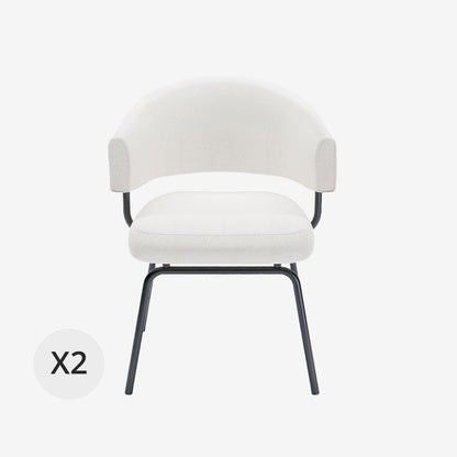Lot de 2 chaises avec accoudoirs tendance en tissu chenille blanc Silva