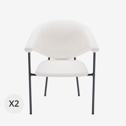 Lot de 2 chaises avec accoudoir design en velours blanc crème Jeanne