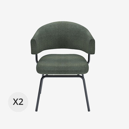 Lot de 2 chaises avec accoudoir tendance en tissu chenille vert Silva