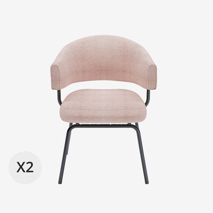 Lot de 2 chaises avec accoudoirs tendance en tissu chenille rose poudré Silva