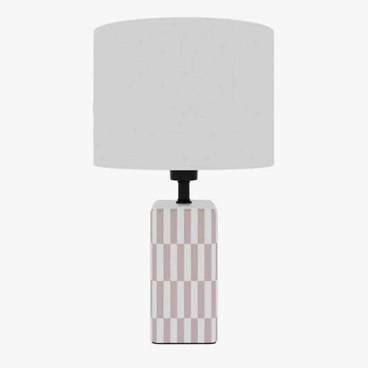 Lampe à poser Manet – céramique rose poudré et lin naturel