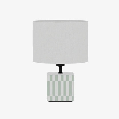 Petite lampe à poser Manet – céramique vert d'eau et lin naturel