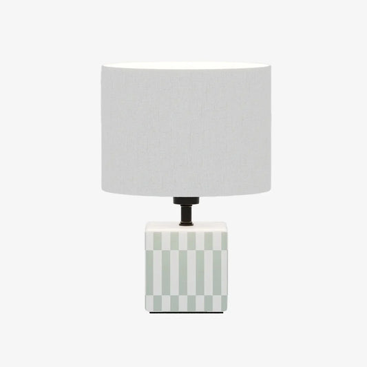 Petite lampe à poser Manet – céramique vert d'eau et lin naturel